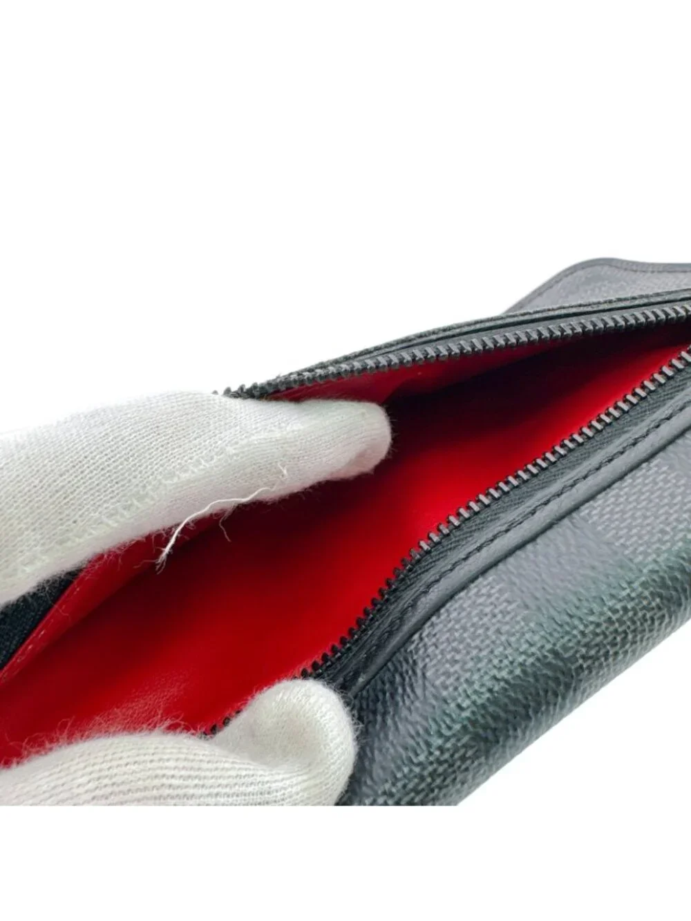 Louis Vuitton Damier Graphite Zippy Wallet Vertical Utility Leather Black Red